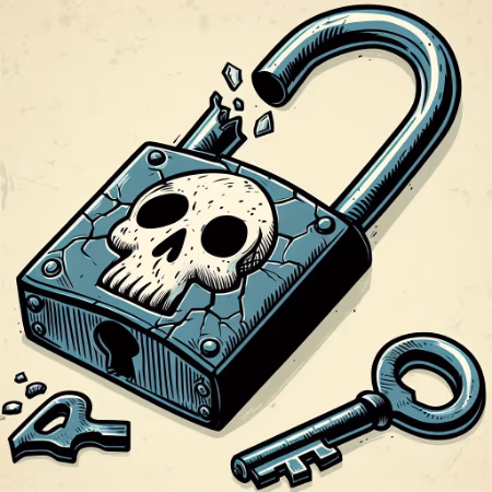 AI-generated image of a broken padlock with a sad skull on it
