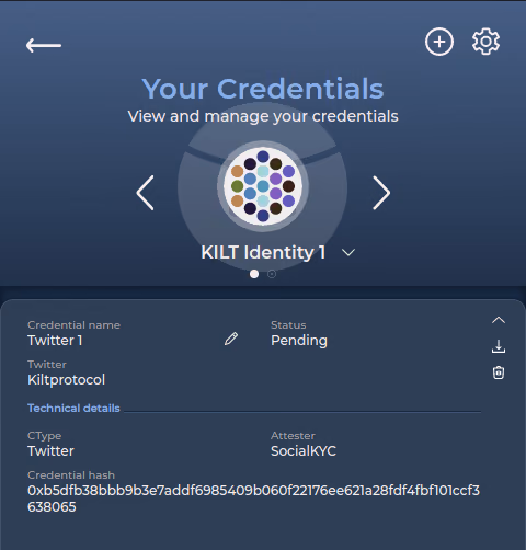 The pending credential in KILT’s browser extension wallet Sporran