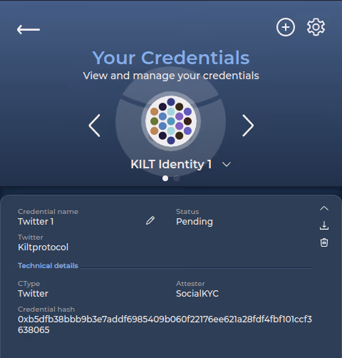 The pending credential in KILT’s browser extension wallet Sporran