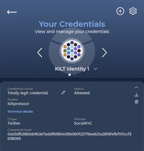The attested credential in KILT’s browser extension wallet Sporran