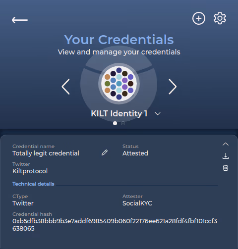 The attested credential in KILT’s browser extension wallet Sporran