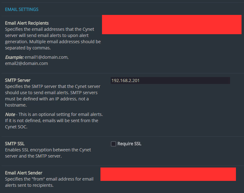 Multiple alert options in the Cynet 360 settings