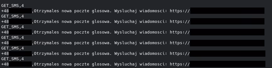 A GET_SMS command sent from the C&C server
