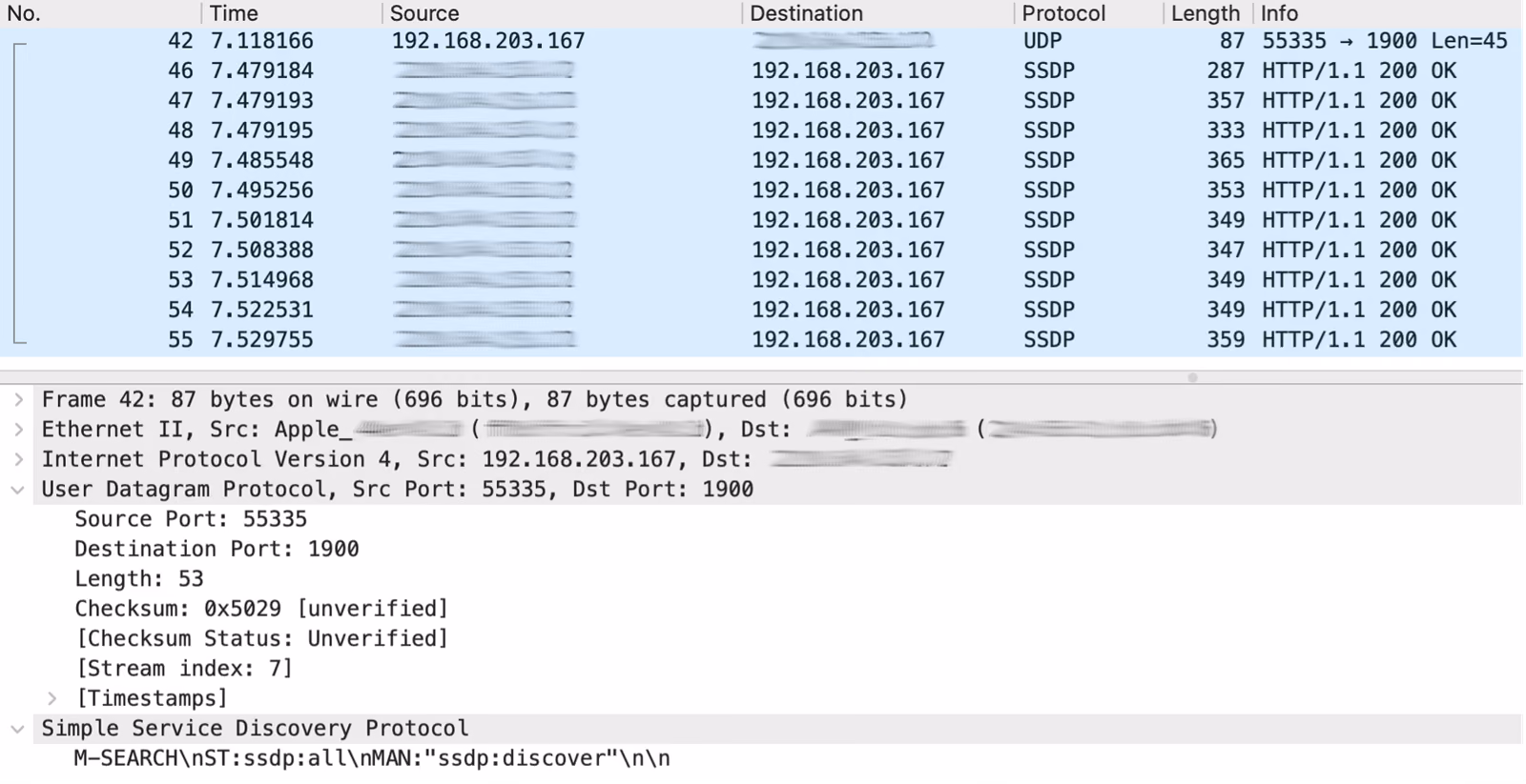 Multi-packet responses from an SSDP-speaking IoT device