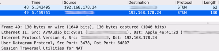 Trace of legitimate traffic with a STUN server
